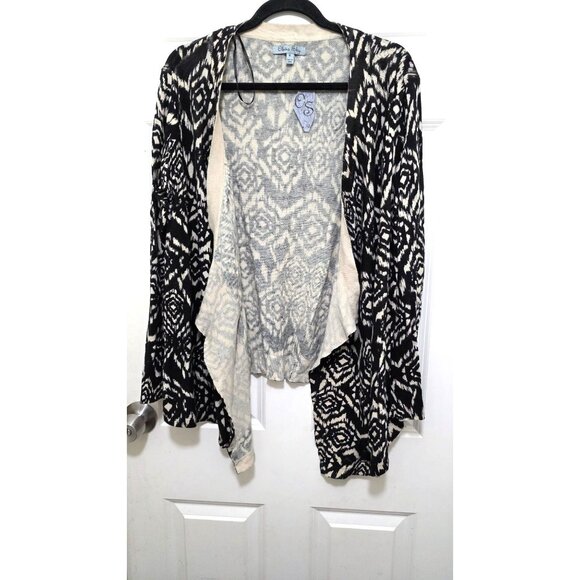 Olivia Sky Womens Black & White Open Front Cardigan Sweater XL 60% Cotton 40% Ra - Picture 2 of 7